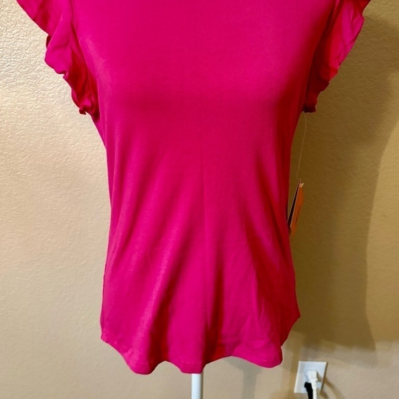NWT Tracy Negoshian Top XS Barbie Pink Kayla Short Ruffle Sleeves Cotton Strch - Picture 3 of 13